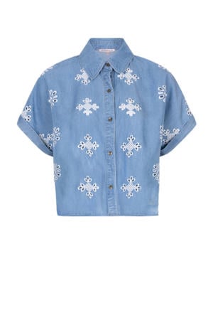 denim blouse blauw broderie