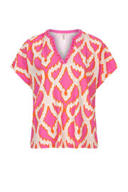 thumbnail: Multikleurige dames Esqualo top van viscose met V-hals en strass steentjes