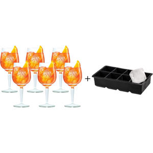 Spritz Glazen - 450 ml - Officieel Glas - 6 stuks + IJsblokjesvorm voor 8 grote ijsblokjes 