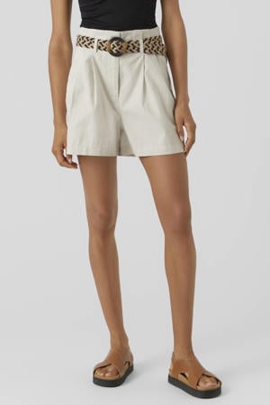 linnen regular high waist casual short lichtgrijs