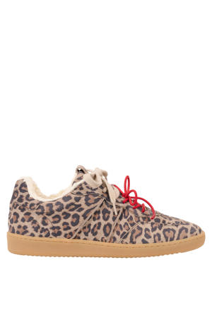 CARPI leopard teddy gevoerde suède sneakers met panterprint beige/zwart