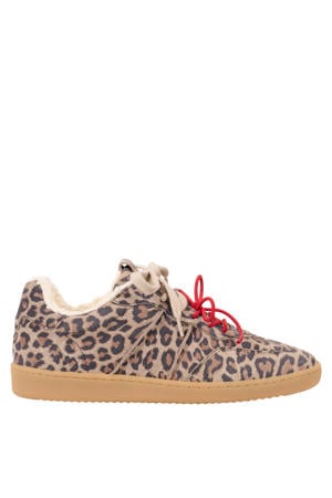 CARPI leopard teddy gevoerde suède sneakers met panterprint beige/zwart