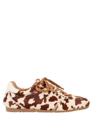 Sava leren sneakers met ponyhair en koeienprint beige/donkerbruin