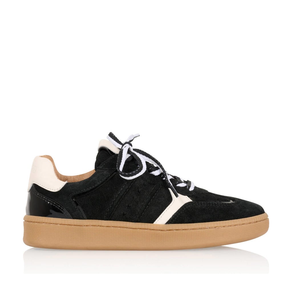 Zwarte dames DWRS Mirabel verniz suède sneakers met veters