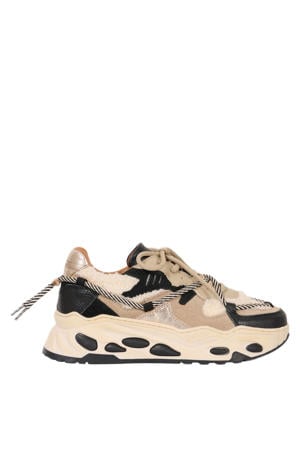 Saturnus teddy chunky leren sneakers beige/zwart