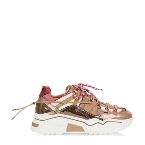 DWRS chunky leren sneakers beige/bordeaux afbeelding