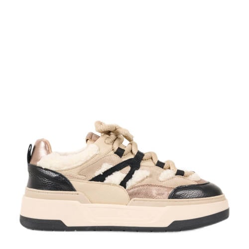 DWRS Walton leren sneakers met teddy beige/zwart afbeelding