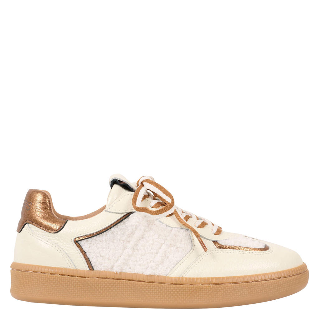 Ecru dames DWRS Mirabel teddy leren sneakers met veters