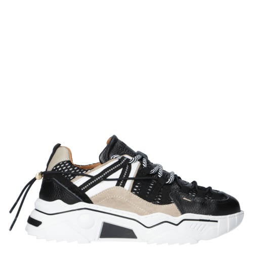 DWRS Orion chunky leren sneakers zwart/beige afbeelding