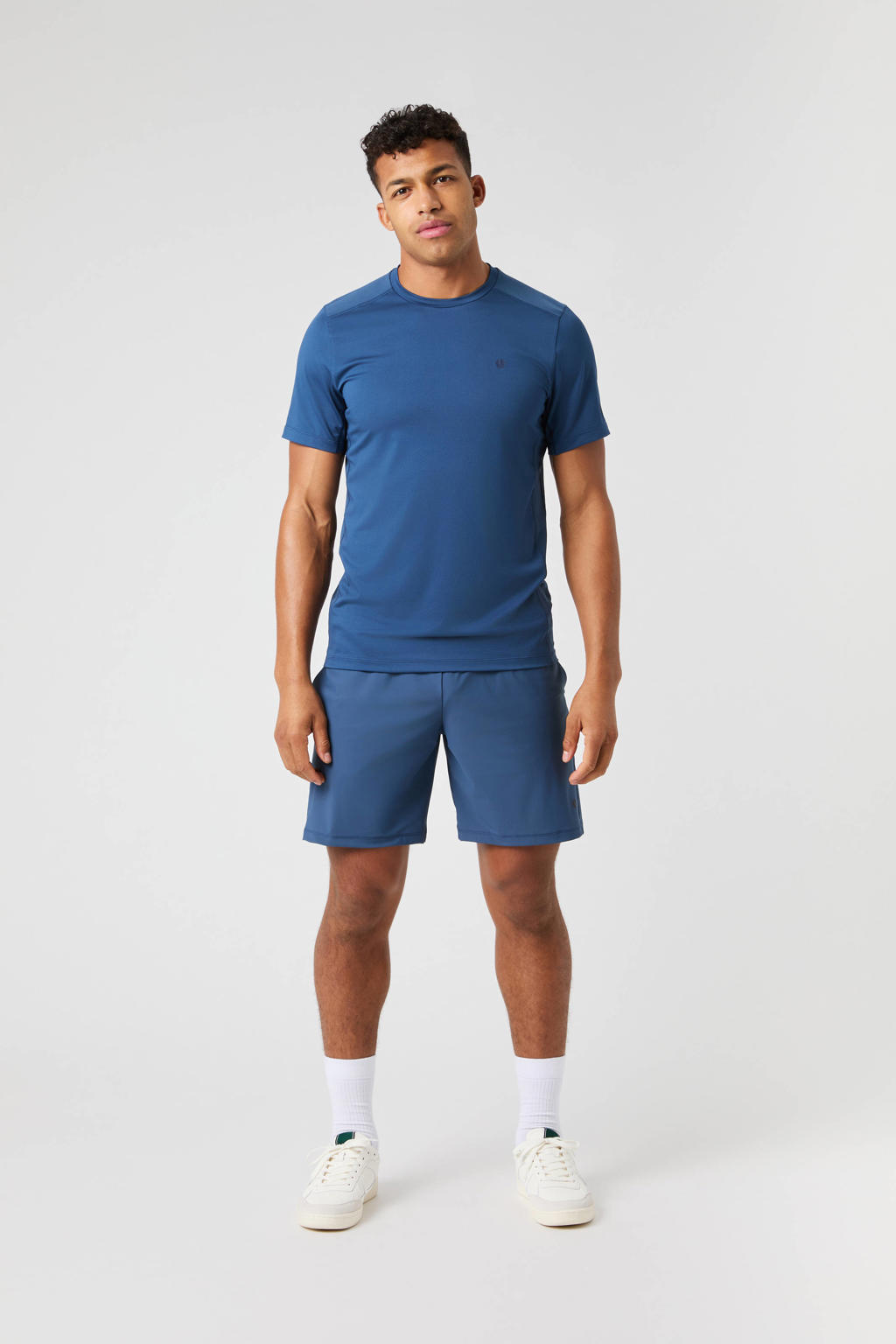 Blauwe heren Björn Borg sportshirt Ace Mesh Panel van polyester met logo dessin, korte mouwen en ronde hals