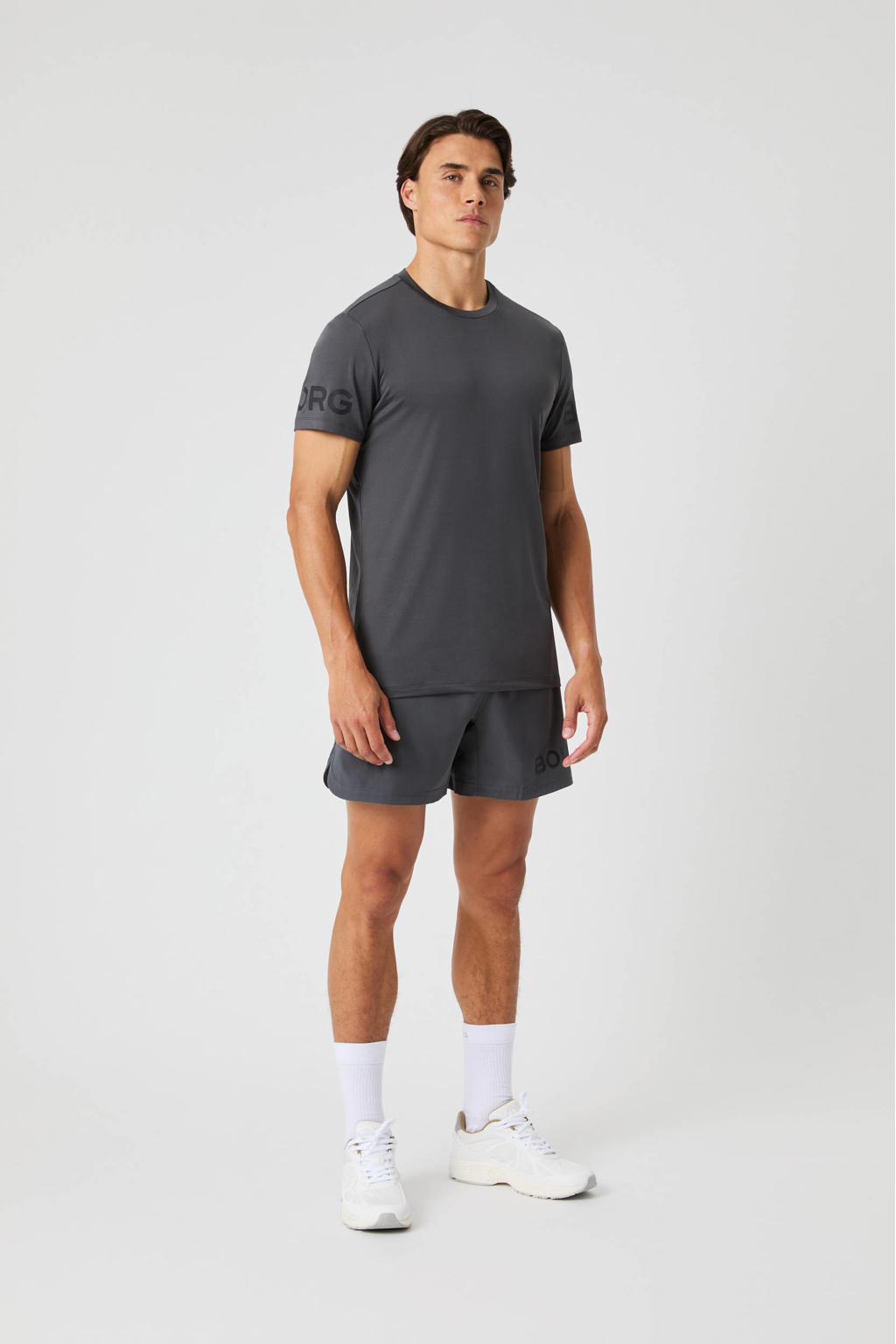 Grijze heren Björn Borg sportshort short van polyester met regular fit, regular waist, elastische tailleband met koord en logo dessin