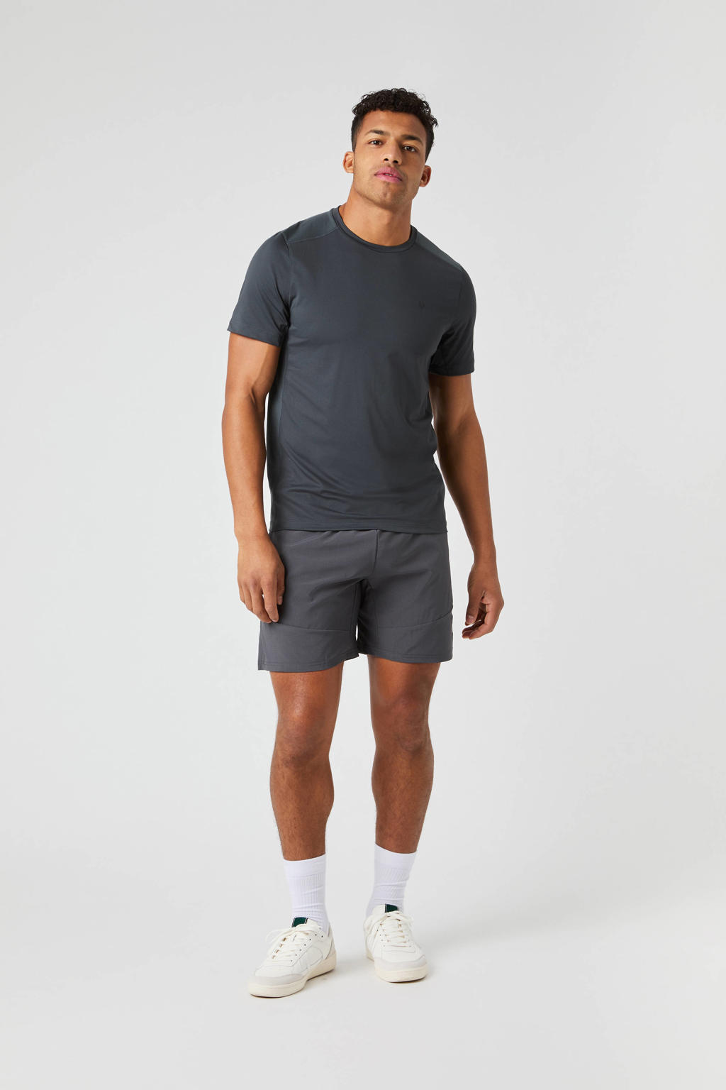 Grijze heren Björn Borg sportshirt Ace Mesh Panel van polyester met logo dessin, korte mouwen en ronde hals
