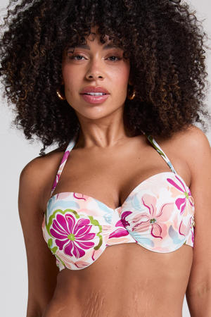 voorgevormde strapless bandeau bikinitop Ayanna wit/roze/groen