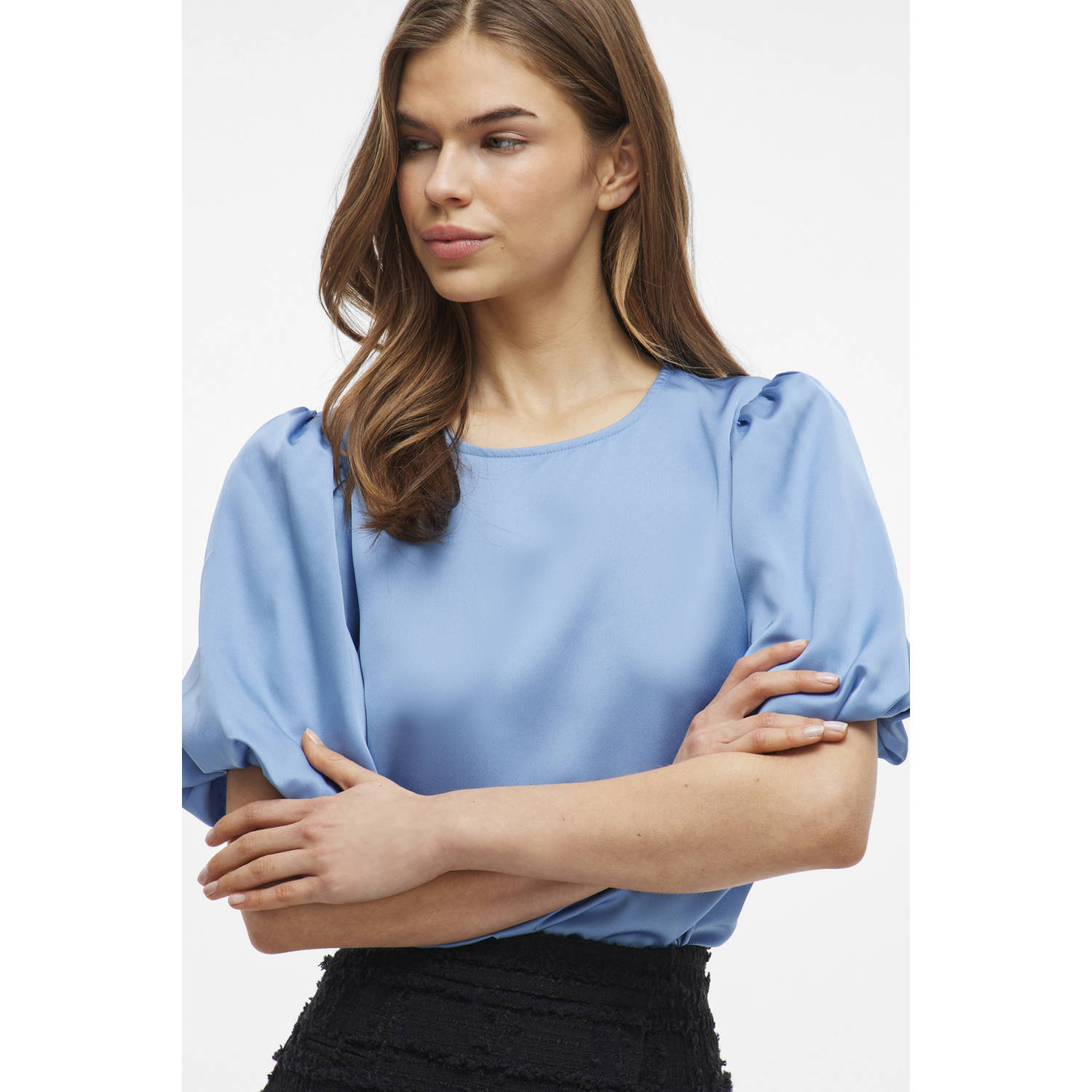 VILA satijnen blousetop blauw