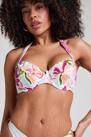 niet-voorgevormde beugel bikinitop Ayanna wit/roze/groen