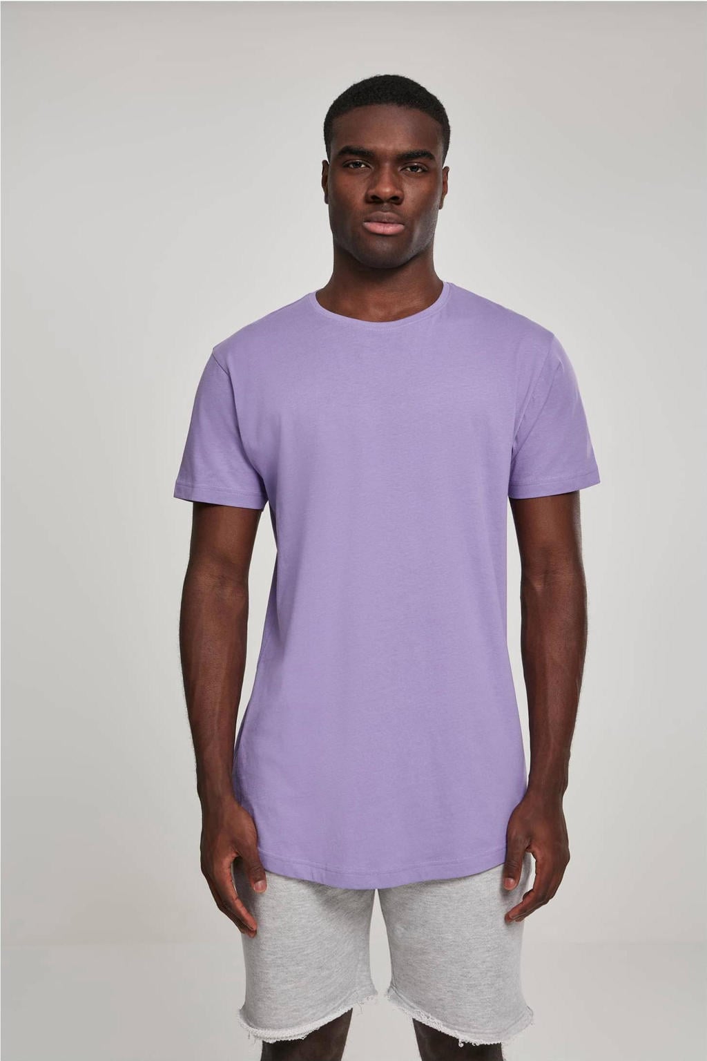 Paarse heren Urban Classics T-shirt van katoen met effen, korte mouwen en ronde hals