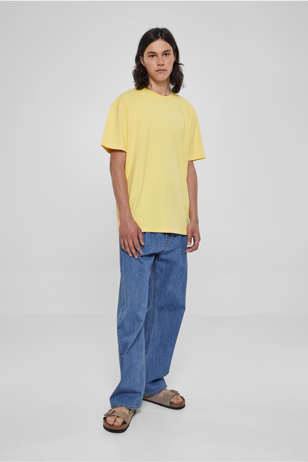 Gele heren Urban Classics oversized T-shirt van katoen met effen, korte mouwen en ronde hals