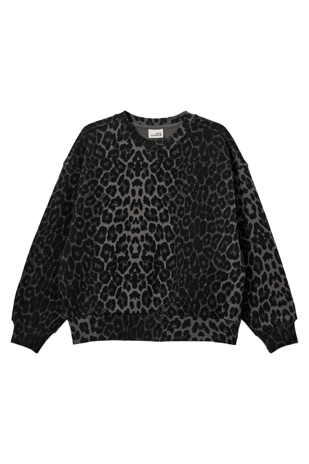 Grijs en zwarte meisjes Sofie Schnoor sweater van stretchkatoen met dierenprint, lange mouwen en ronde hals