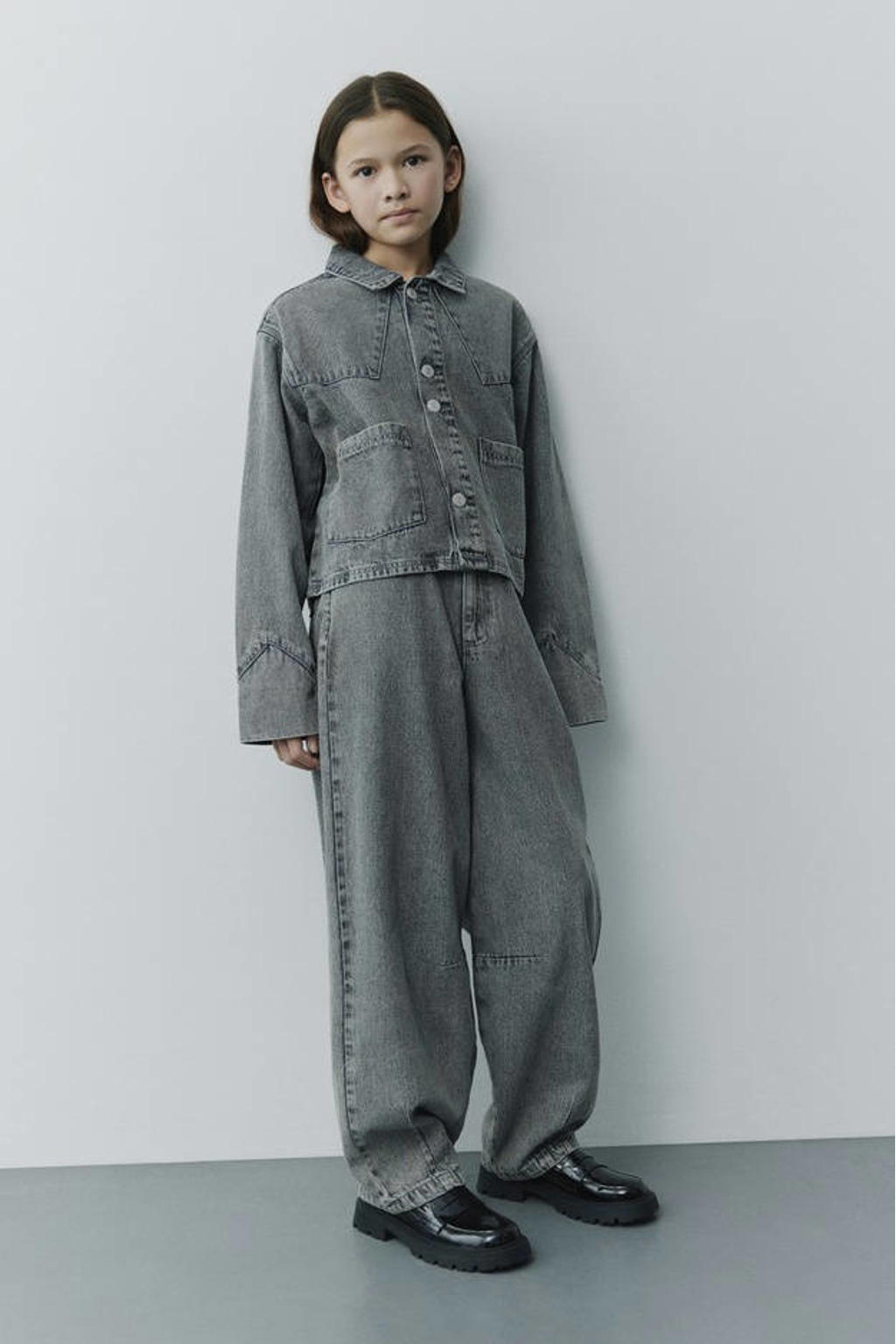 Grey denim meisjes Sofie Schnoor loose fit jeans van katoen met regular waist en effen
