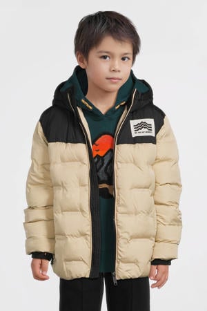 colourblock heatseal puffer jas beige
