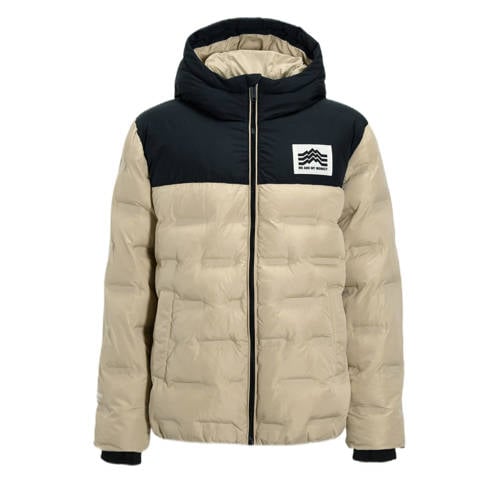 Me & My Monkey colourblock heatseal puffer jas beige afbeelding