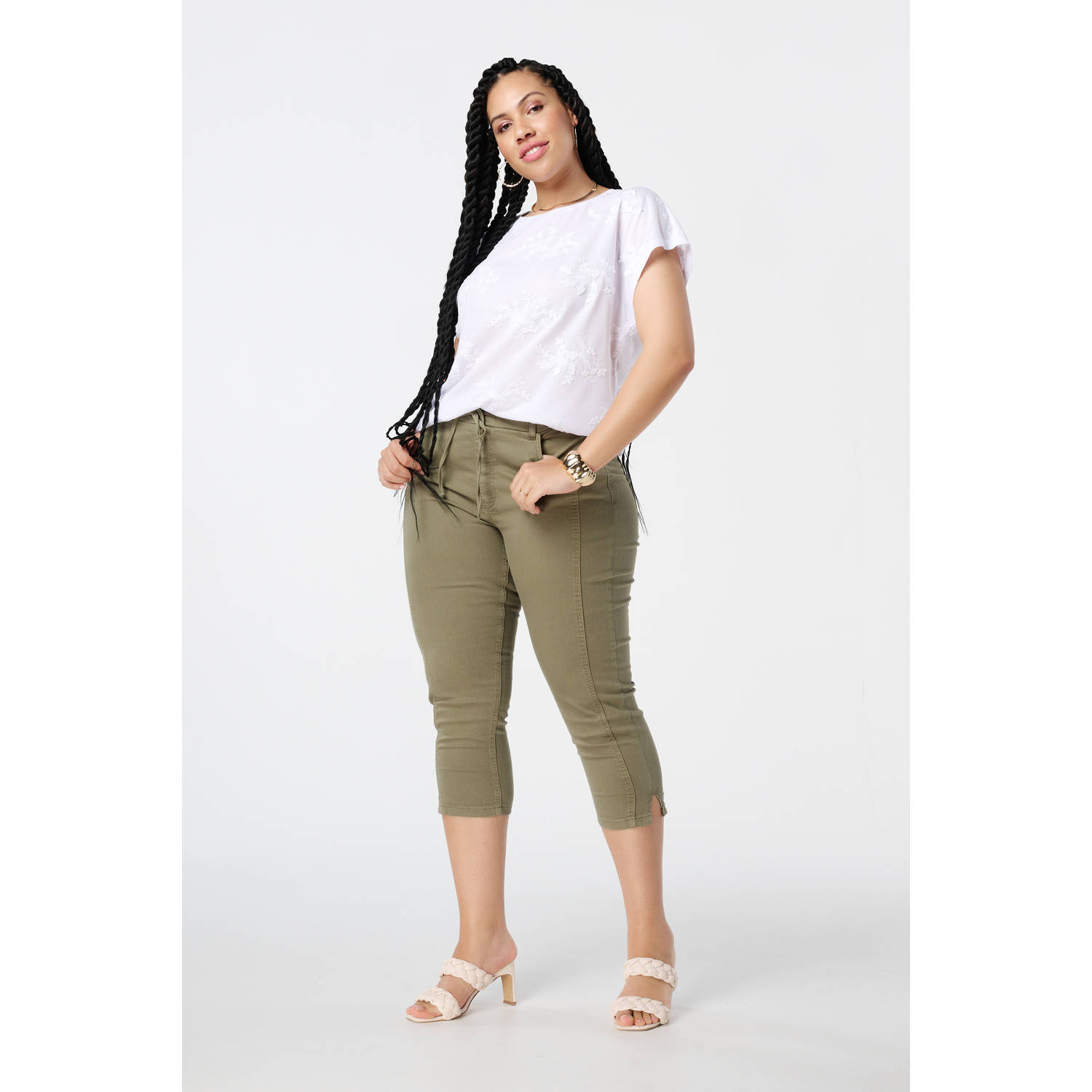 MS Mode aansluitend regular waist broek kaki