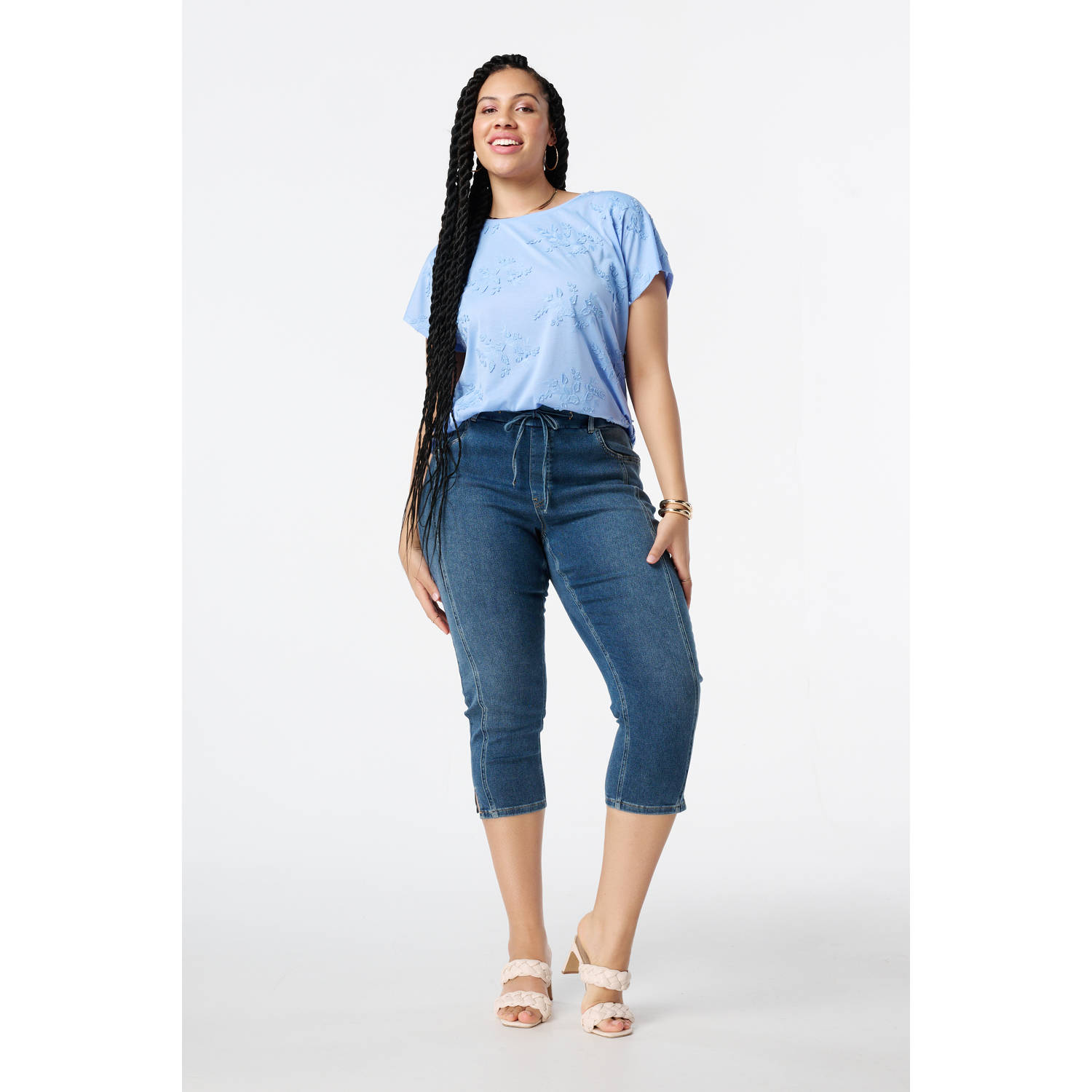 MS Mode aansluitend regular waist broek dark blue denim