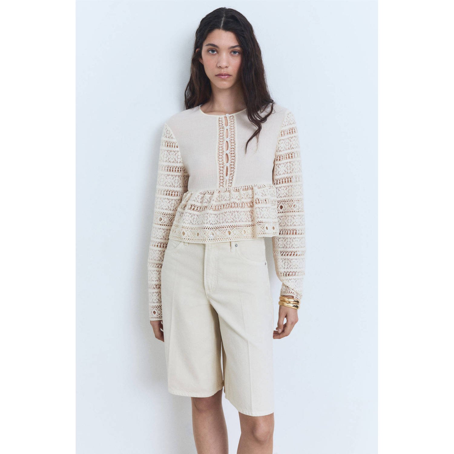 Mango top beige crochet