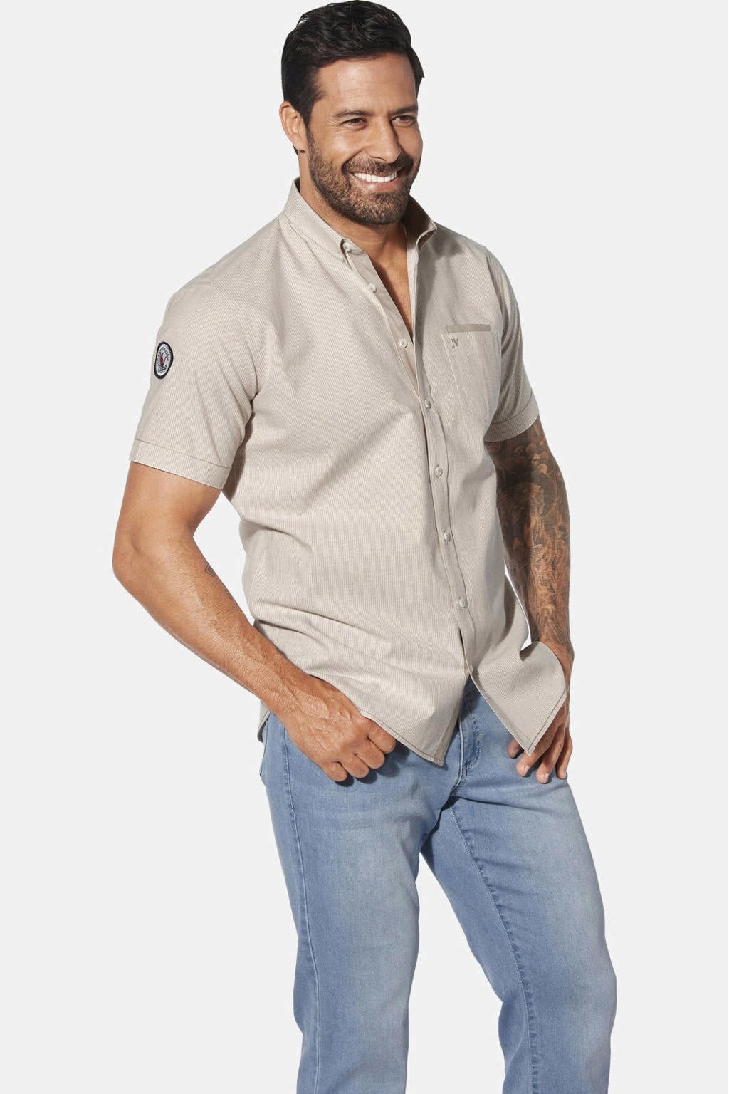Jan Vanderstorm casual overhemd MILOS Plus Size lichtbruin
