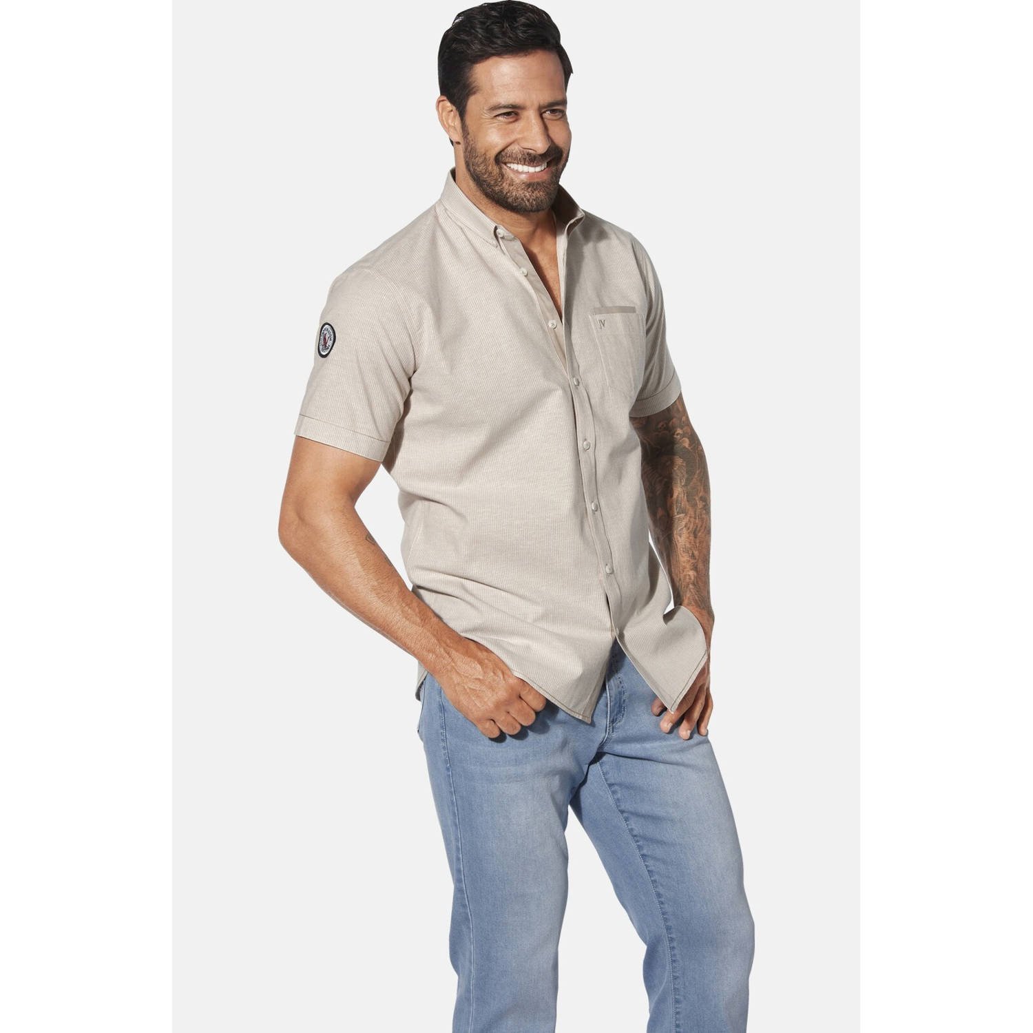 Jan Vanderstorm casual overhemd MILOS Plus Size lichtbruin