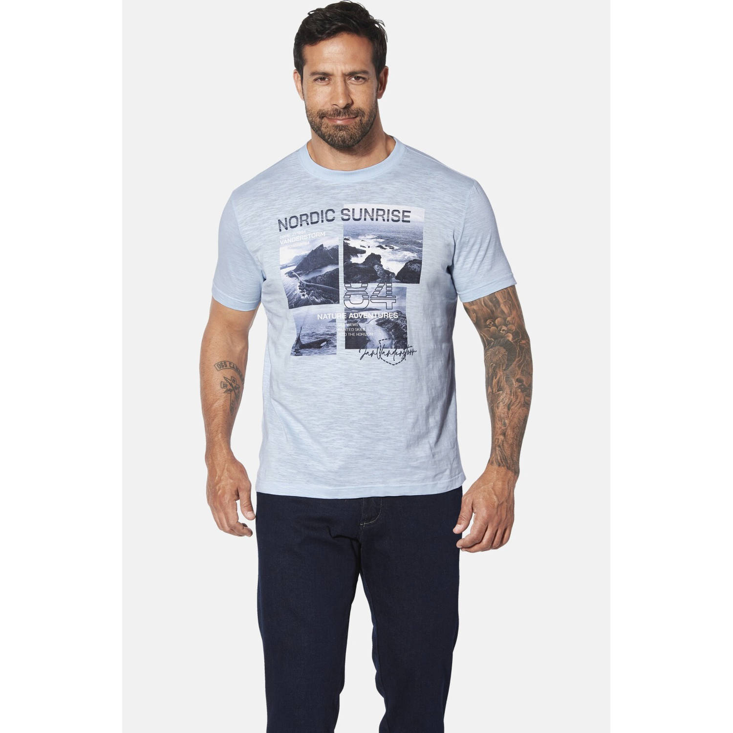 Jan Vanderstorm T-shirt INGTON Plus Size lichtblauw