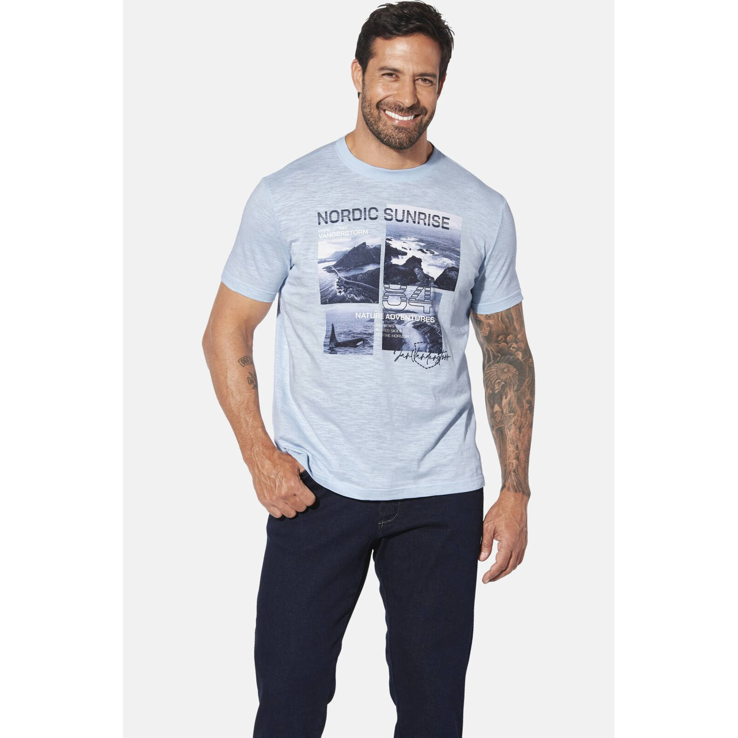 Jan Vanderstorm T-shirt INGTON Plus Size lichtblauw