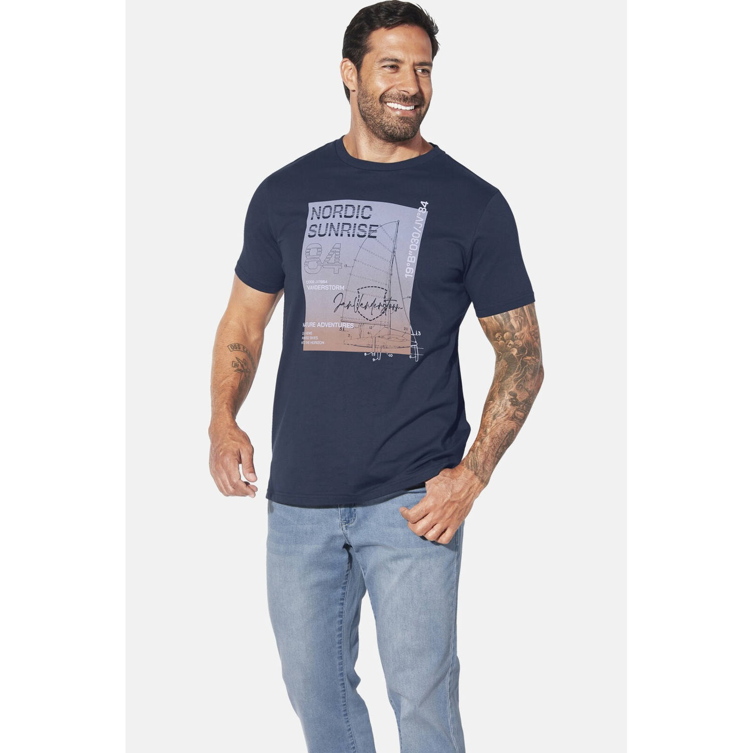Jan Vanderstorm T-shirt ARNOHELD Plus Size donkerblauw