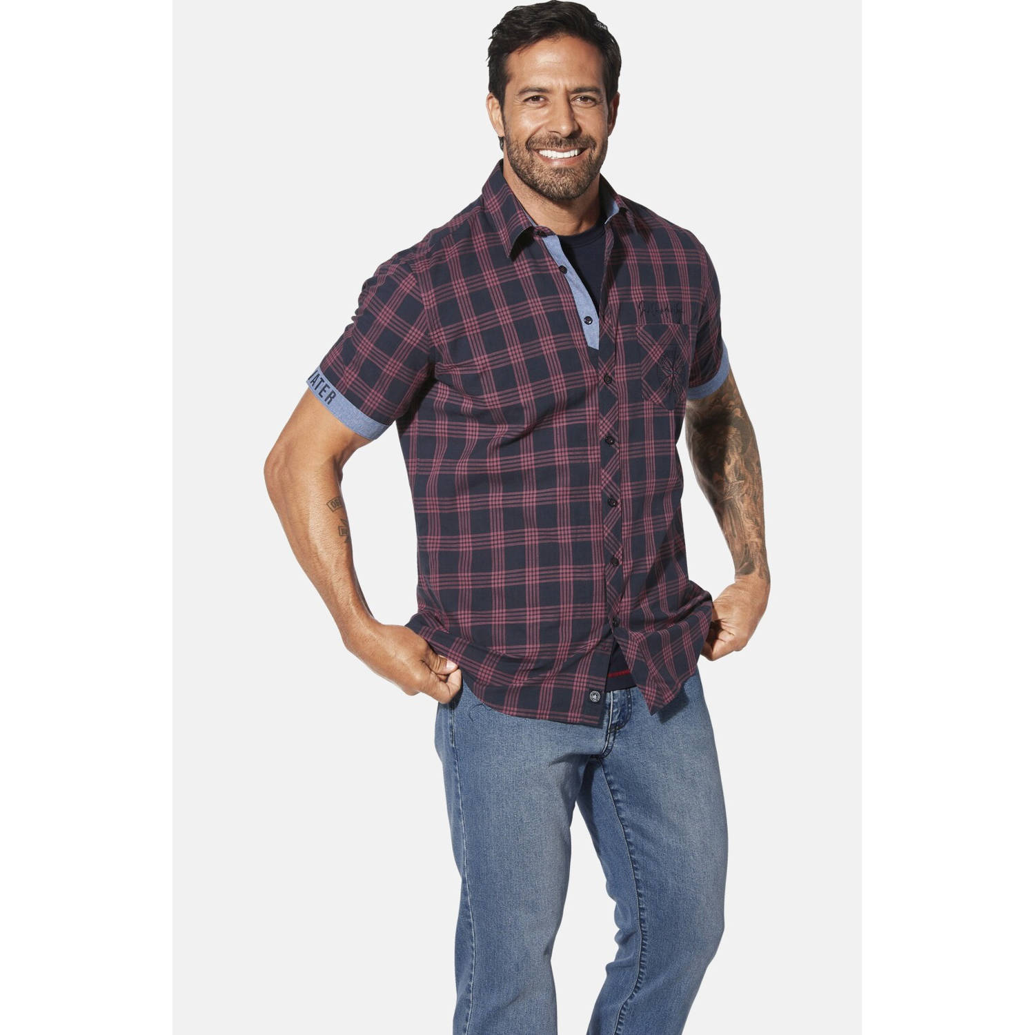 Jan Vanderstorm casual overhemd TEOPER Plus Size donkerblauw