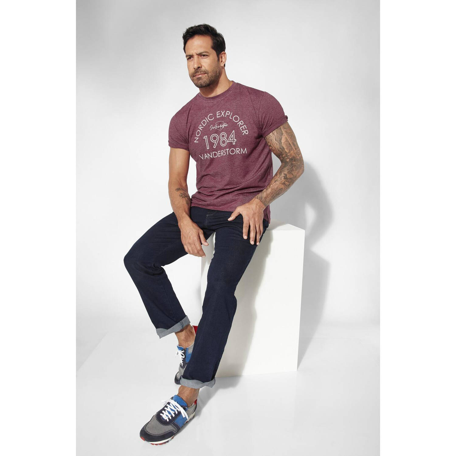 Jan Vanderstorm regular T-shirt KERLOVAN Plus Size donkerrood