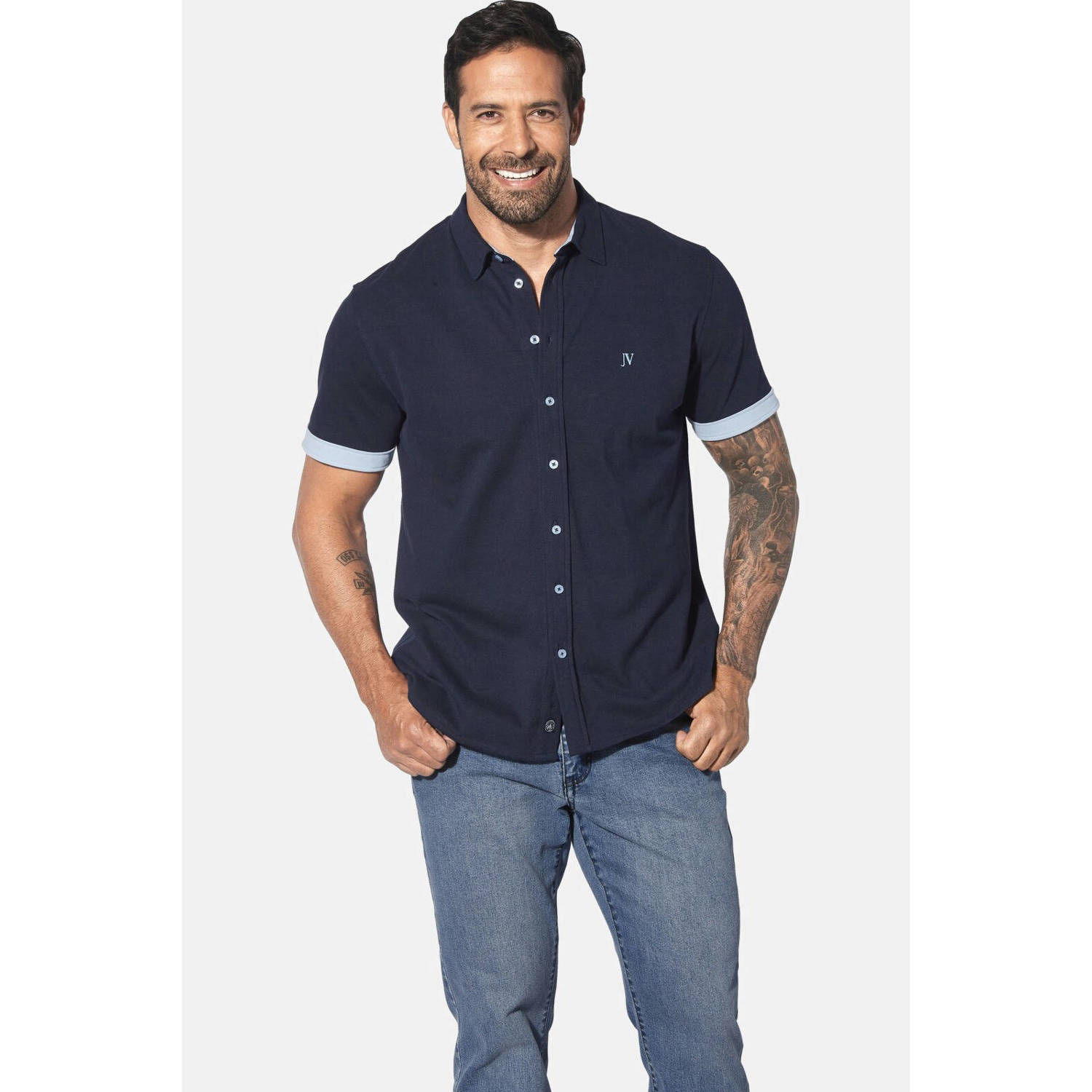 Jan Vanderstorm +FIT Collectie casual overhemd WUNZMAN Plus Size donkerblauw