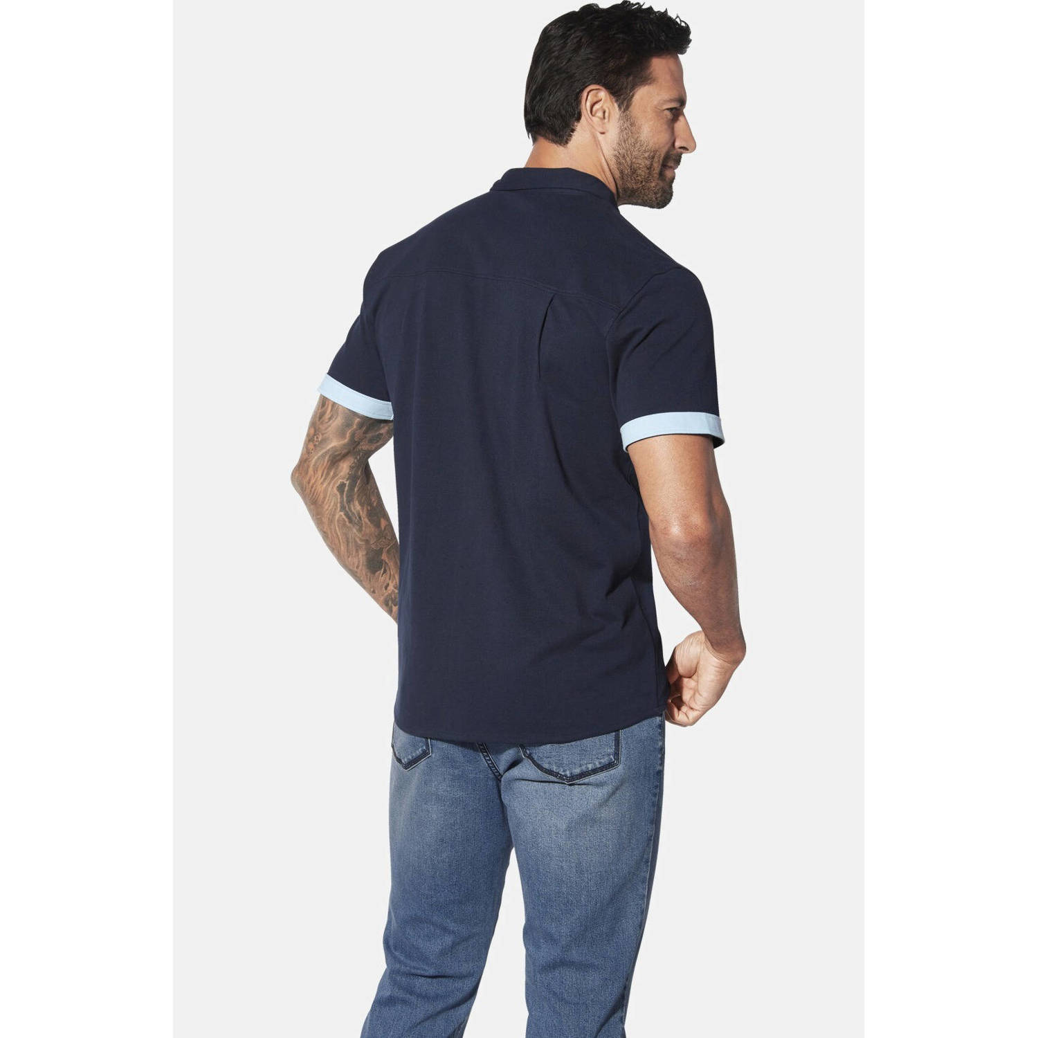 Jan Vanderstorm +FIT Collectie casual overhemd WUNZMAN Plus Size donkerblauw