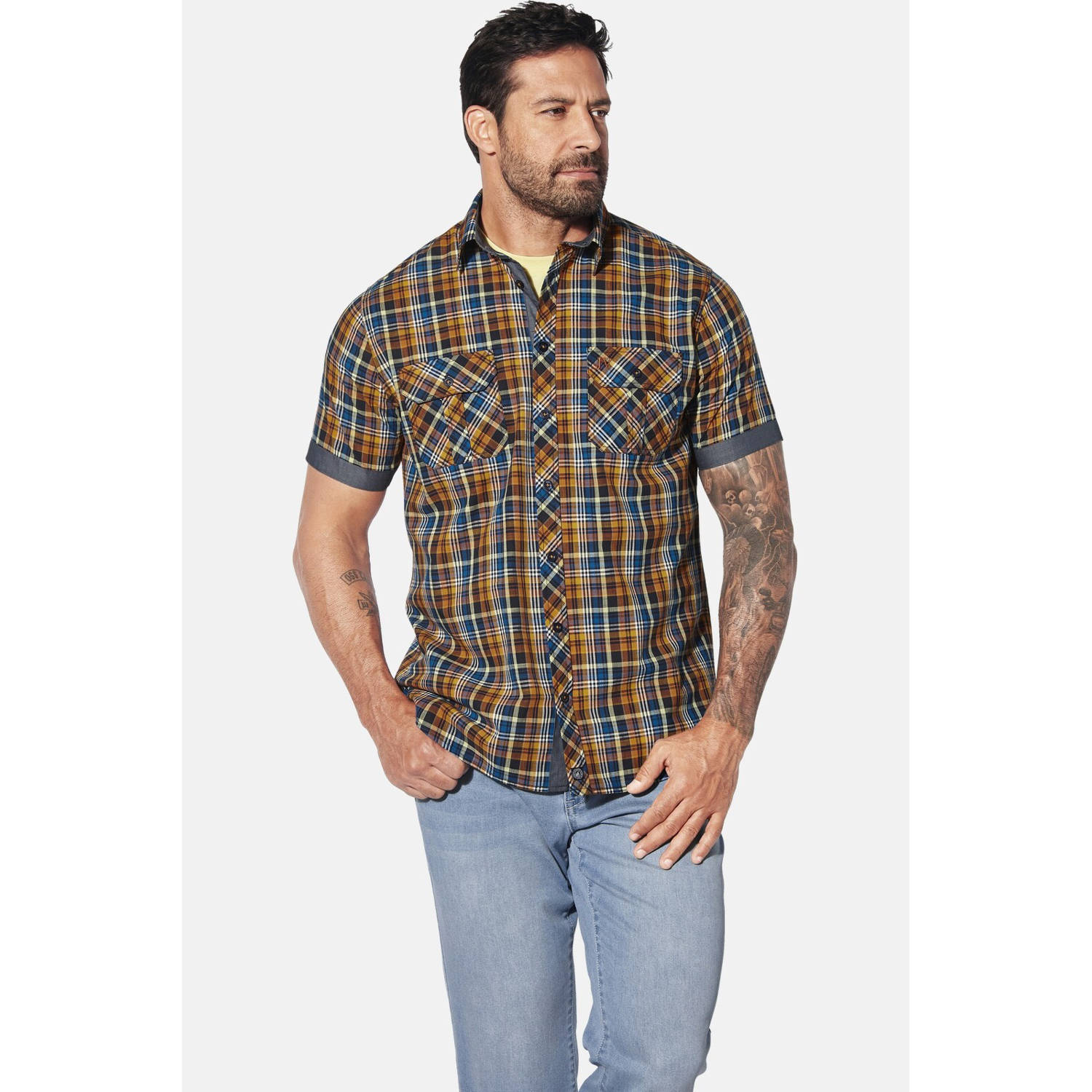 Jan Vanderstorm casual overhemd URTHOR Plus Size bruin