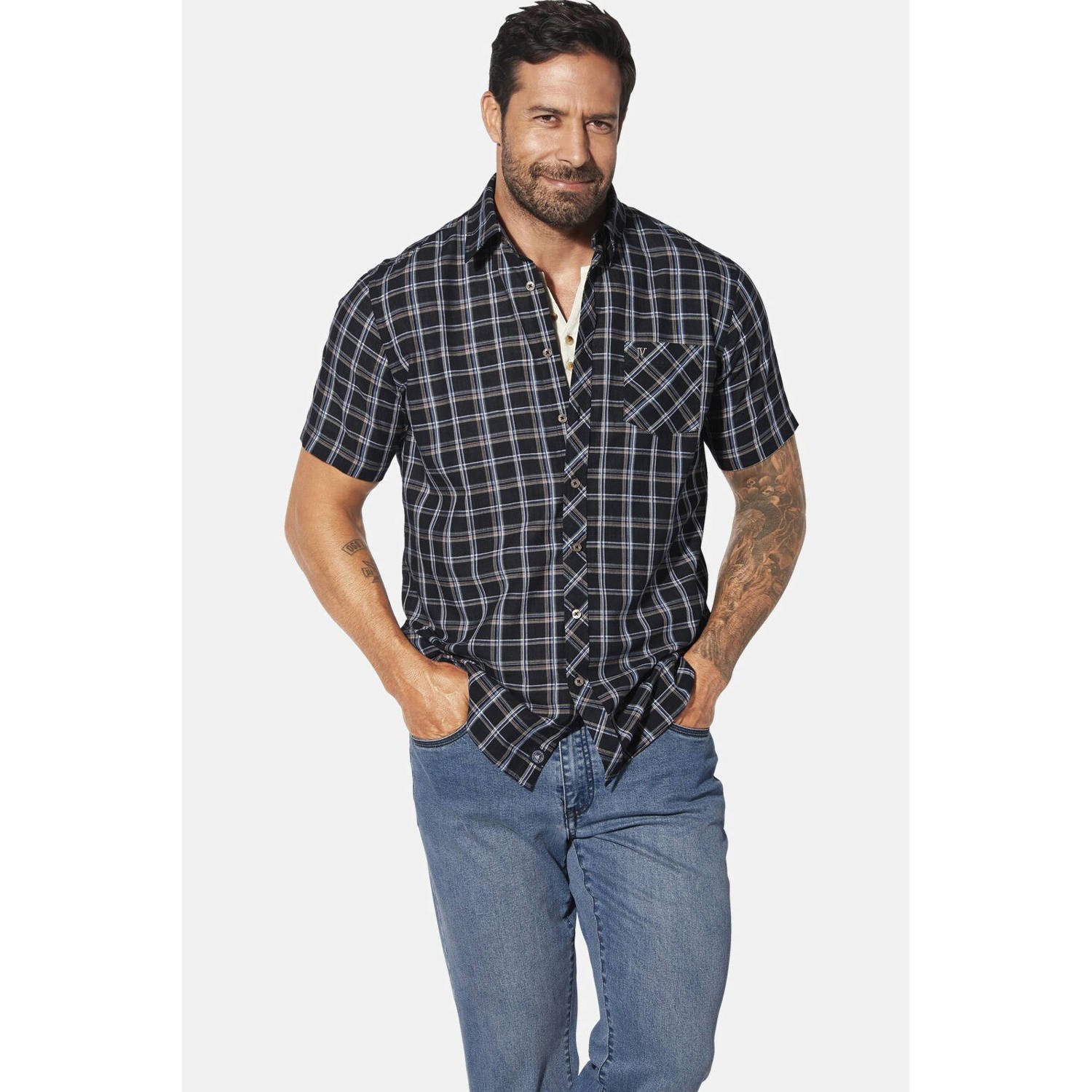 Jan Vanderstorm casual overhemd GJAADE Plus Size zwart