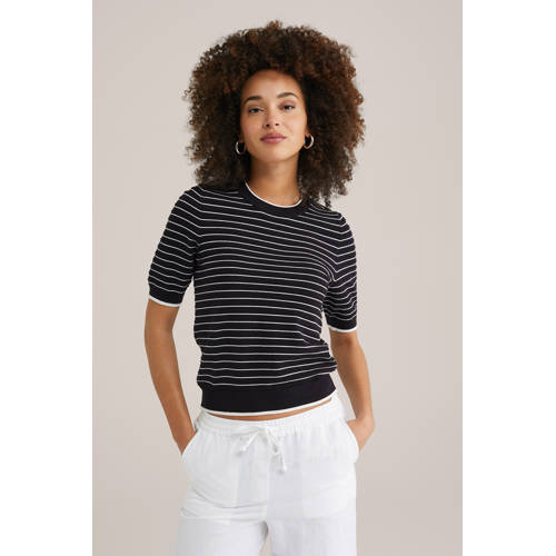 WE Fashion top zwart fijn gebreid afbeelding