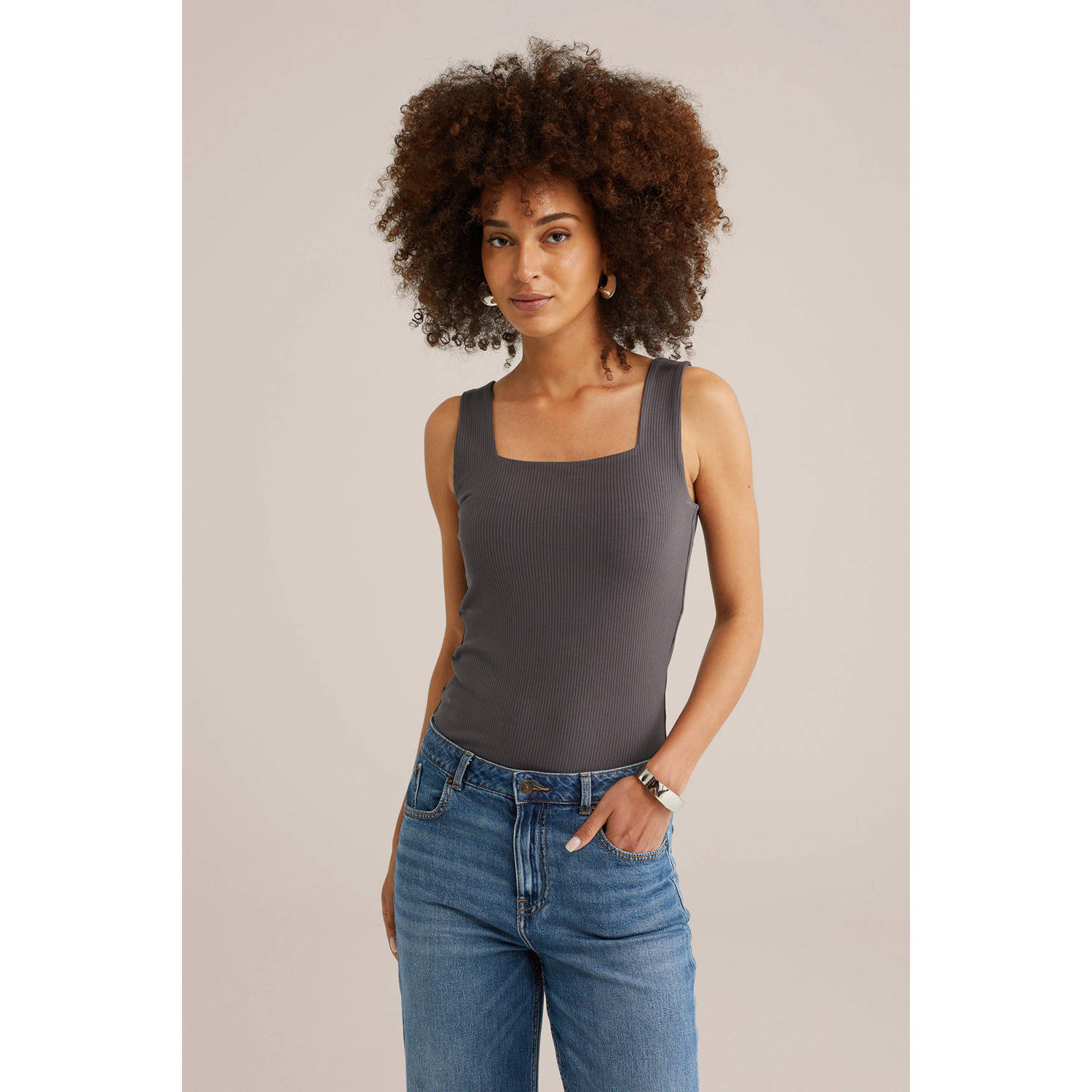 WE Fashion singlet rib gebreid grijs