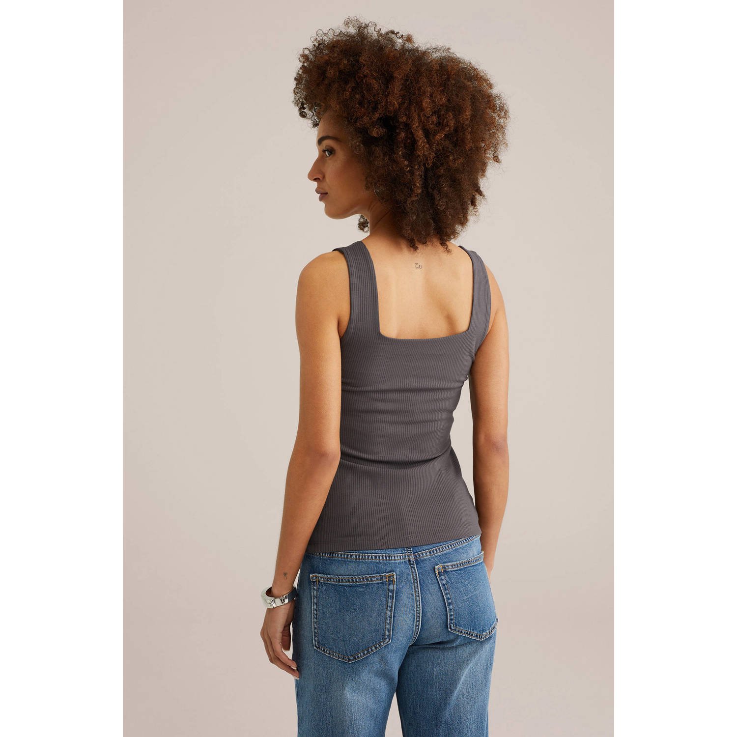 WE Fashion singlet rib gebreid grijs