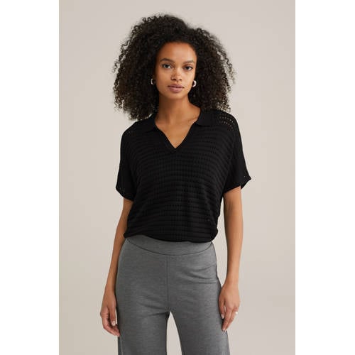 WE Fashion top zwart gebreid afbeelding