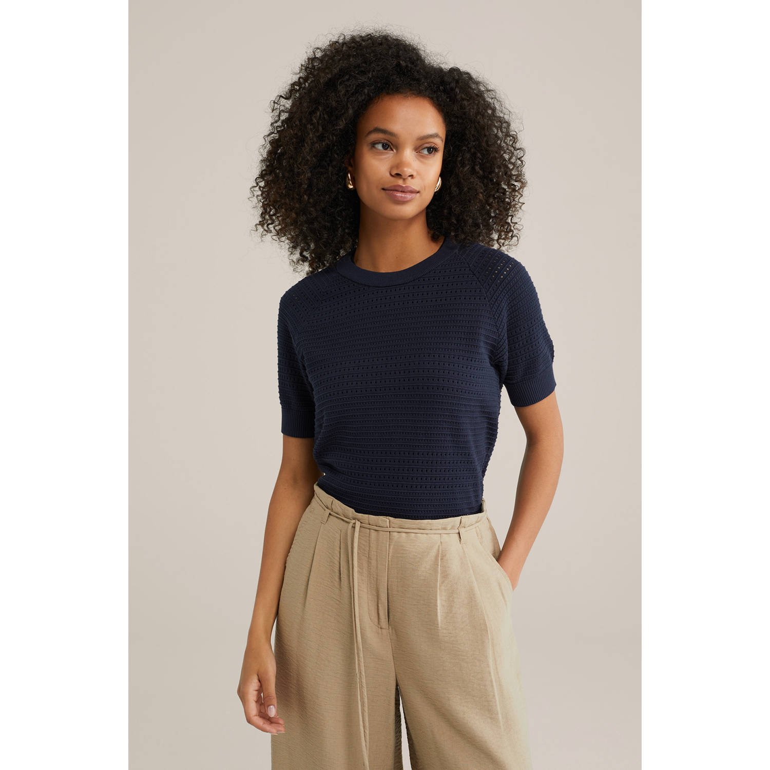 WE Fashion trui donkerblauw gebreid