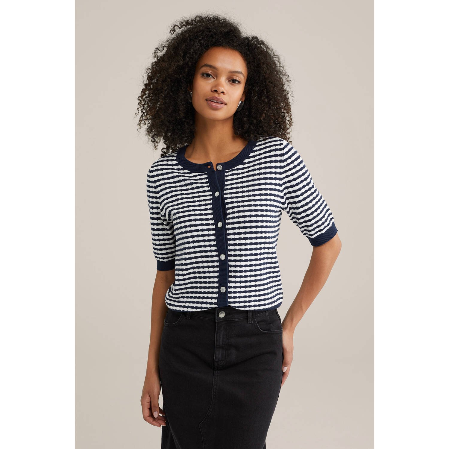 WE Fashion gebreid vest donkerblauw