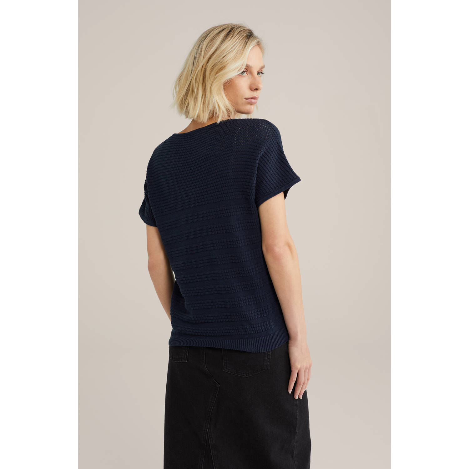 WE Fashion trui donkerblauw grof gebreid