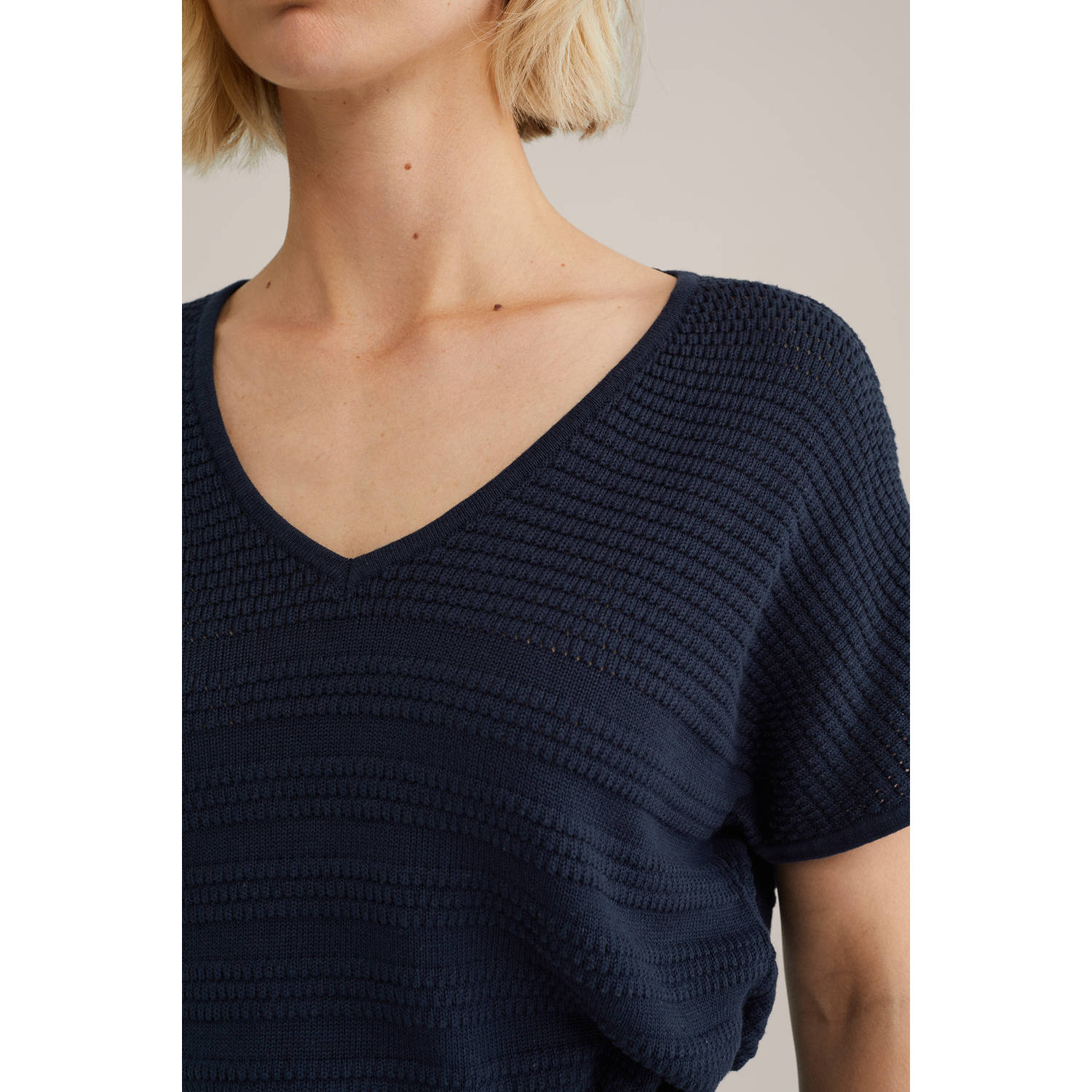 WE Fashion trui donkerblauw grof gebreid