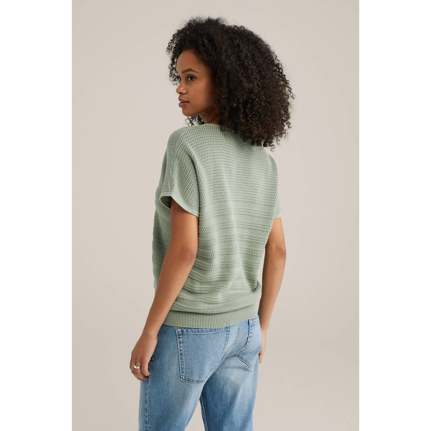 WE Fashion trui lichtkaki grof gebreid