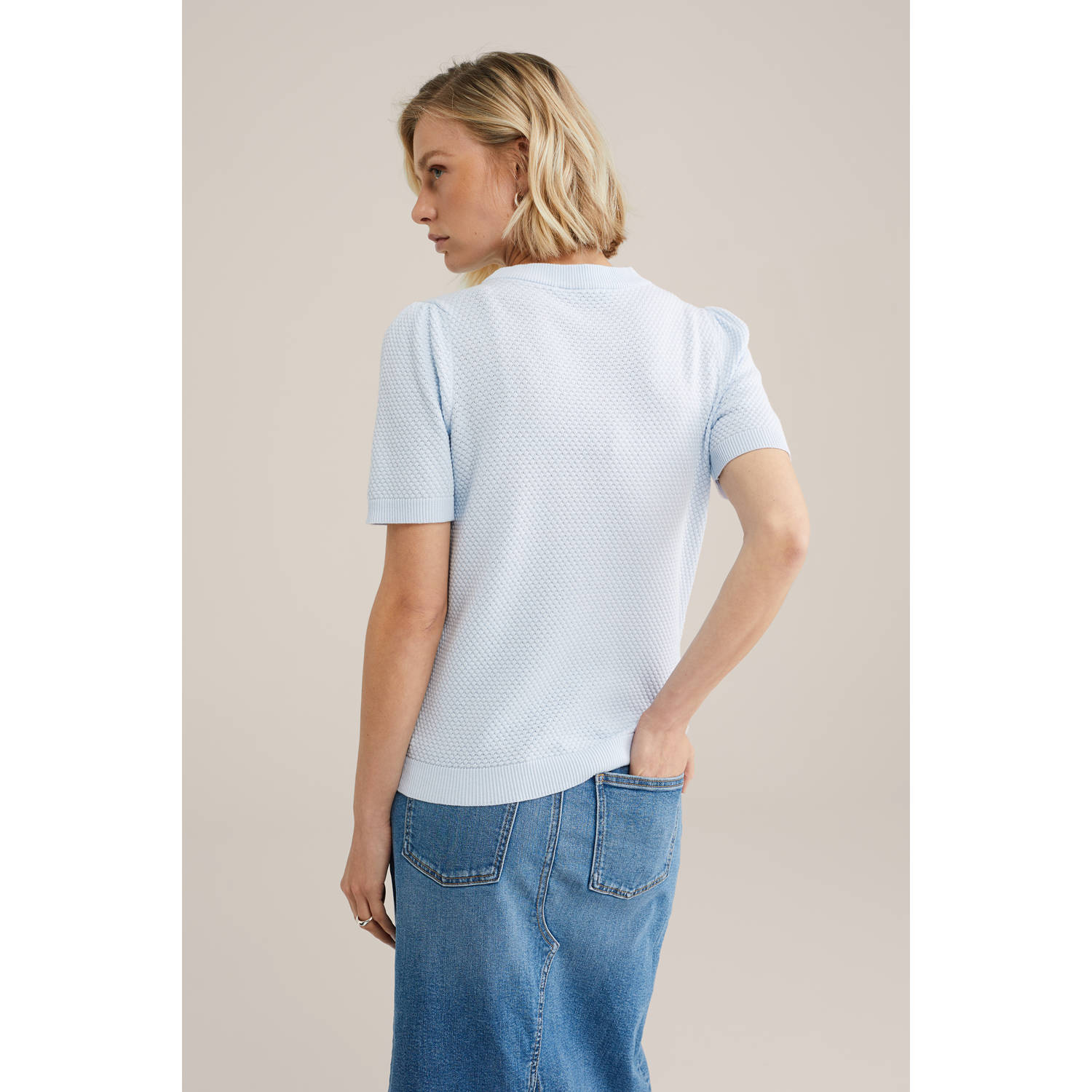 WE Fashion top lichtblauw gebreid