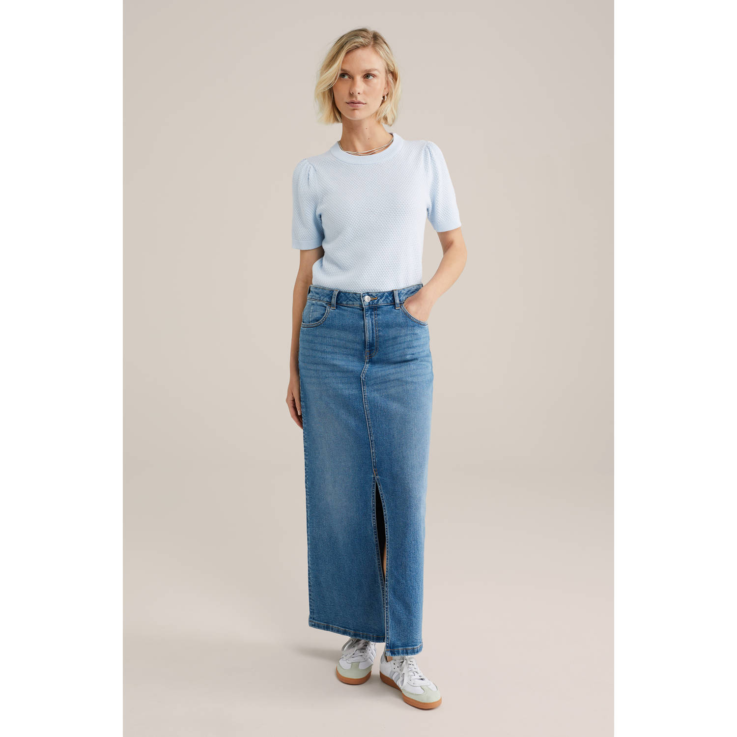 WE Fashion top lichtblauw gebreid